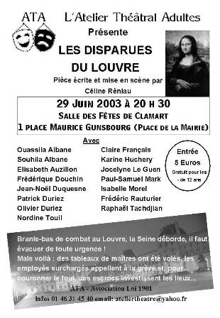Affiche Théâtre Les disparues du Louvre pièce de Céline Réniau
